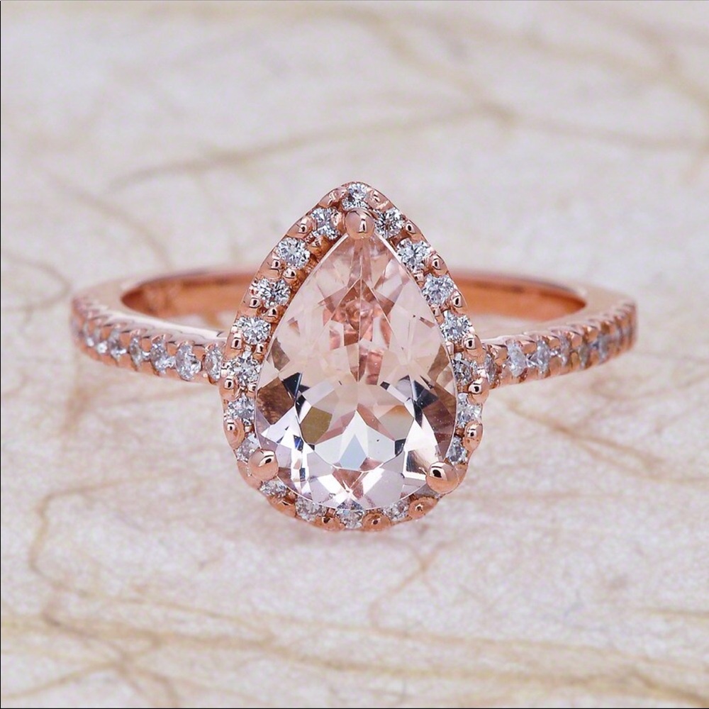 Morganite Diamond Rose Gold Engagement Ring Size 8